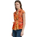 Carved Pumpkin Faces Women s Cap Sleeve Mandarin Collar Waist Tie Blouse View2