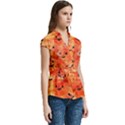 Carved Pumpkin Faces Women s Cap Sleeve Mandarin Collar Waist Tie Blouse View3