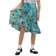 Cute Spiders Pattern, Adoxali, Halloween Kids  Ruffle Flared Wrap Midi Skirt