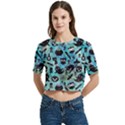 Ghosts Owls Pumpkins Women s Round Neck Short Sleeve Crop Top View1