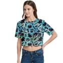 Ghosts Owls Pumpkins Women s Round Neck Short Sleeve Crop Top View2