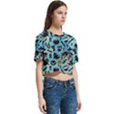 Ghosts Owls Pumpkins Women s Round Neck Short Sleeve Crop Top View3