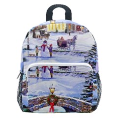 Icy Lights, Art, Christmas, Houses Kids  Age 5-10 Lightweight School Backpack With Side Pockets