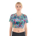 Pink On Blue Leaves Cotton Crop Top View1