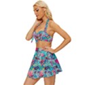 Pink On Blue Leaves Vintage Style Bikini Top and Skirt Set  View2