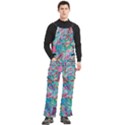 Pink On Blue Leaves Men s Side Zip Front Pouch Ski And Snowboard Bib Pants	 View3