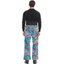 Pink On Blue Leaves Men s Side Zip Front Pouch Ski And Snowboard Bib Pants	 View4
