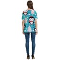 Blue Penguin Pattern, Adoxali, Christmas, Cute V-Neck Split Shoulder Casual T-Shirt View4