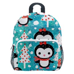 Blue Penguin Pattern, Adoxali, Christmas, Cute Kids  Age 5-10 Lightweight School Backpack With Side Pockets