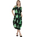 Green Christmas Trees, Adoxali, Scandinavian Cold Shoulder Loose Fit Dress With Pockets View3