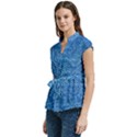 Blue Denim jeans like Women s Cap Sleeve Mandarin Collar Waist Tie Blouse View2