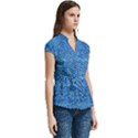 Blue Denim jeans like Women s Cap Sleeve Mandarin Collar Waist Tie Blouse View3