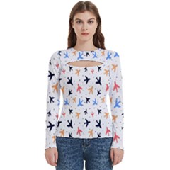 Cute Airplanes Planes Women s Cut Out Long Sleeve T-shirt