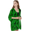 Dinos on a green background Open Front 3/4 Sleeve Batwing Chiffon Cardigan Kimono View3