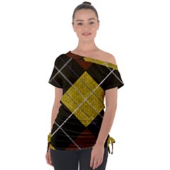 Yellow Plaid Off Shoulder Tie-up T-shirt
