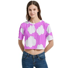 Purple Clouds Women s Round Neck Short Sleeve Crop Top