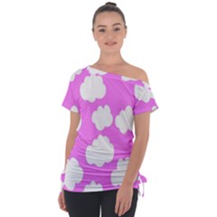 Purple Clouds Off Shoulder Tie-up T-shirt