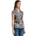 Blue islands Women s Cap Sleeve Mandarin Collar Waist Tie Blouse View3