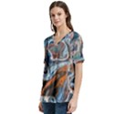 Blue islands V-Neck Split Shoulder Casual T-Shirt View2