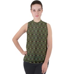Day Of The Death Moth Scaled Mock Neck Chiffon Sleeveless Top