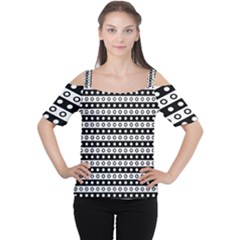 Black And White Circles Pattern Cutout Shoulder T-shirt