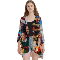 The Christmas Collection Open Front 3/4 Sleeve Batwing Chiffon Cardigan Kimono