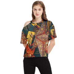 Stars Lanterns Lighting One Shoulder Cut Out T-shirt