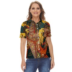 Stars Lanterns Lighting Women s Short Sleeve Double Pocket Shirt
