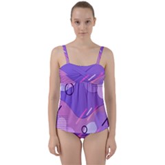 Colorful Labstract Wallpaper Theme Twist Front Tankini Set