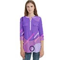 Colorful Labstract Wallpaper Theme Women s Zip Front V-Neck 3/4 Sleeve Casual Top Pocket Shirt View1