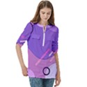 Colorful Labstract Wallpaper Theme Women s Zip Front V-Neck 3/4 Sleeve Casual Top Pocket Shirt View3
