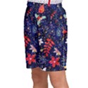 Festive Floral Pattern Christmas Blue Floral Flower Foliage Leaves Pattern Red Snow Winter Kids  Basketball Shorts View2