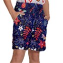Festive Floral Pattern Christmas Blue Floral Flower Foliage Leaves Pattern Red Snow Winter Kids  Basketball Shorts View3
