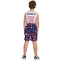 Festive Floral Pattern Christmas Blue Floral Flower Foliage Leaves Pattern Red Snow Winter Kids  Basketball Shorts View4