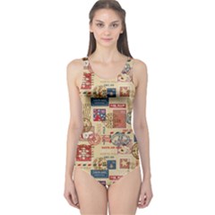 Letters Writing Paper Text Pattern One Piece Swimsuit