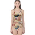 Letters Writing Paper Text Pattern One Piece Swimsuit View1