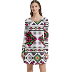 Ukrainian Folk Seamless Pattern Ethnic Ornament Border Element Traditional Long Sleeve Velour Skater Dress