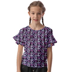 Sugar Skull Cat Pattern Kids  Cut Out Flutter Sleeves