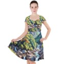 Serene Mountain Waterfall Landscape Cap Sleeve Midi Dress With Pockets View1