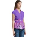 Colorful Labstract Wallpaper Theme Women s Cap Sleeve Mandarin Collar Waist Tie Blouse View3