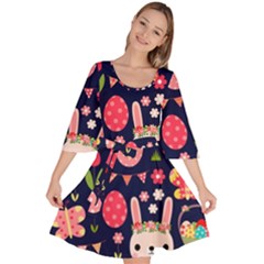 Bunny - Easter Pattern Velour Kimono Dress