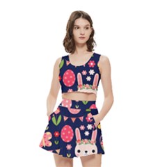 Bunny - Easter Pattern Women s Crop Top Pleated Skater Rave Skirt