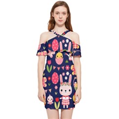Bunny - Easter Pattern Shoulder Frill Bodycon Summer Dress