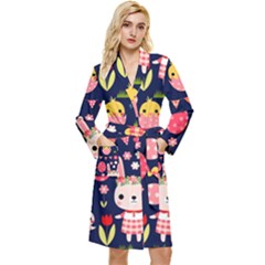 Bunny - Easter Pattern Long Sleeve Velvet Robe