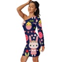 Bunny - Easter Pattern Long Sleeve One Shoulder Mini Dress View2
