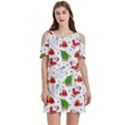 Christmas Pattern, Pattern, Christmas Women s Cold Shoulder Round Neck Mini Dress View1
