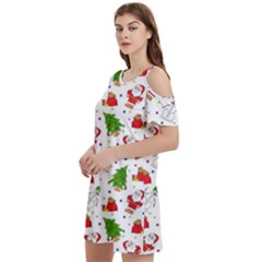 Christmas Pattern, Pattern, Christmas Women s Cold Shoulder Round Neck Mini Dress
