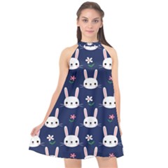 Cute Bunny Pattern, Easter, Koteto Halter Neckline Chiffon Dress 