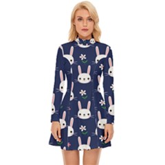 Cute Bunny Pattern, Easter, Koteto Long Sleeve Velour Longline Dress