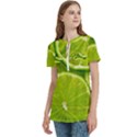 Lime Slices Close Up, Fresh, Fruit, Green Lemon Women s Zip Front V-Neck Short Sleeve Casual Top Pocket Shirt View2